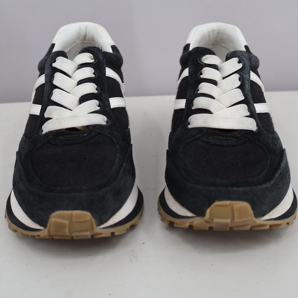 Veronica Beard Dash Sneaker Women 7 Black White Suede Canvas Platform Streetwear - Picture 3 of 16